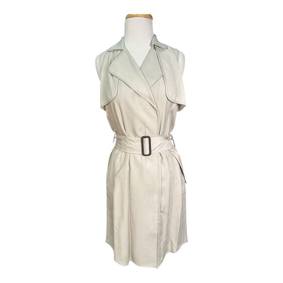 Banana Republic Women’s 4 Button Down Sleeveless Belted Trench Dress Light Tan